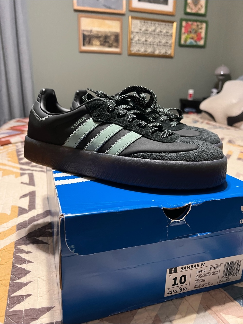 adidas Sambae with Black Upper and Mint Green Stripes